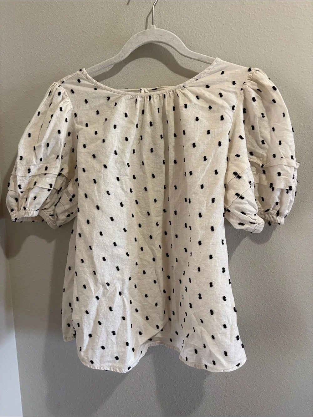 Madewell Cream Puff Sleeve Polka Dot Blouse (small)